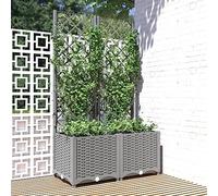 Vopese Garden Planter with Trellis Light Grey 80x40x136 cm PP, Garden Planters, Outdoor Plant Pot Flower Box for Patio, Terrace, Backyard and Lawn Garden Vegetable Herb Raised Bed Garden&Outdoor