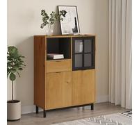 Vopese Highboard with Glass Door FLAM 92x40x122.5 cm Solid Wood Pine, Tall Buffet Cabinet, High Sideboard Cupboard, Living Room Furniture, Console Cabinet Display Free Standing Storage Unit
