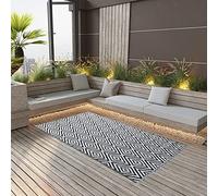 Vopese Outdoor Carpet White and Black 190x290 cm Polypropylene, Area Floor Rug Carpet Mat, Easy to Clean Outdoor Rug for Patio, Terrace, Balcony, Backyard, Garden and Picnic
