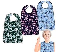 VOPHIA 3 Pack Adult Bibs for Women Washable Bib Reusable Waterproof Clothing Protector with Optional Crumb Catcher (Lily Green)