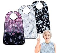 VOPHIA 3 Pack Adult Bibs for Women Washable Bib Reusable Waterproof Clothing Protector with Optional Crumb Catcher Cherry Blossoms