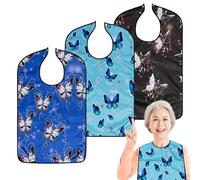 VOPHIA Adult Bibs for Women Washable Bib Reusable Waterproof Clothing Protector with Optional Crumb Catcher, Butterfly, Large