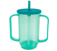 VOPHIA Drinking Beaker Cup for Disabled Adults, Convalescent No Spill Feeding Cup with Straw for Elderly Maternity Drink Water Porridge Soup 350ml (Blue-2)