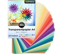 VOPIWOZ 40 Hojas de Papel Cebolla Transparente de Color,Papel Vegetal de Color,Cartulinas A4 Colores,Uso Para Papel Manualidades,Para Papel Vegetal A4,Papel Para Patrones de Costura