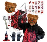 VOPIWOZ Bloody Butcher Costume Set, Bloodstained Butcher Apron and Knife, Axe Halloween Headband, Tattoo Scars, Halloween Horror Costume Men Women, for Fancy Dress Party Cosplay
