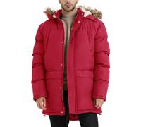 VOPOKER Men's Insulated Parka Long Hem Puffer Jacket Windproof Winter Coat with Backpack Straps, Red, X-Large