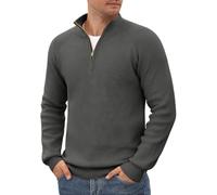 Voqeen Mens Jumper Quarter Zip Knitted Sweater Turtleneck Long Sleeve Winter Warm Pullover Casual Mock Neck Knitwear Solid Colour
