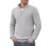 Voqeen Mens Jumper Quarter Zip Knitted Sweater Turtleneck Long Sleeve Winter Warm Pullover Casual Mock Neck Knitwear Solid Colour