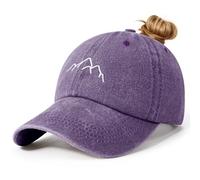 Voqeen Womens Baseball Cap Ponytail Vintage Ladies Sun Caps Summer Adjustable with High Pony Tails Hole Embroidered Washed Sun Hat Unisex