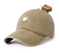 Voqeen Womens Baseball Cap Ponytail Vintage Ladies Sun Caps Summer Adjustable with High Pony Tails Hole Embroidered Washed Sun Hat Unisex