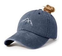 Voqeen Womens Baseball Cap Ponytail Vintage Ladies Sun Caps Summer Adjustable with High Pony Tails Hole Embroidered Washed Sun Hat Unisex