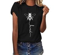 Voqeen Women's Bee Kind T-Shirt Casual Round Neck Short Sleeve Tunic Tops Bee Graphic Pullover Tees Blouse for Outdoor Summer Black
