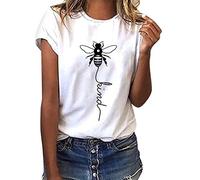 Voqeen Women's Bee Kind T-Shirt Casual Round Neck Short Sleeve Tunic Tops Bee Graphic Pullover Tees Blouse for Outdoor Summer White