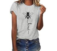Voqeen Women's Bee Kind T-Shirt Casual Round Neck Short Sleeve Tunic Tops Bee Graphic Pullover Tees Blouse for Outdoor Summer Grey