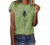Voqeen Women's Bee Kind T-Shirt Casual Round Neck Short Sleeve Tunic Tops Bee Graphic Pullover Tees Blouse for Outdoor Summer Green