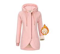 Voqeen Womens Hoodie Fleece Winter Jackets Zip Up Long Hoodies Warm Hooded Sweatshirts Sherpa Coat Long Sleeve with Pockets Casual Jumper Outwear for Ladies Pink