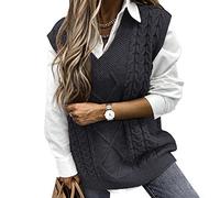 Voqeen Womens Sweater Vest Sleeveless Pullover Jumpers Knitted V Neck Stylish Loose Knitwear Tank Tops for Modern Ladies Girls Dark Grey