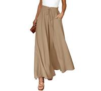 Voqeen Womens Wide Leg Trousers Summer Culottes Elastic High Waist Flowy Palazzo Trousers Loose Flared Pants Casual Baggy Trousers with Drawstring Pockets Lightweight Work Bottoms for Ladies
