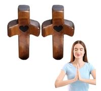 VORAE Cross My Heart Encouragement Gift, Handheld Wooden Cross, Handheld Wooden Pocket Cross with Epoxy Heart, Relieve Anxiety Comfort Cross for Clutching (2 Pcs)