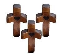 VORAE Cross My Heart Encouragement Gift, Handheld Wooden Cross, Handheld Wooden Pocket Cross with Epoxy Heart, Relieve Anxiety Comfort Cross for Clutching (3 Pcs)