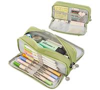 VORAE Large Pencil Case for Girls Boys - Big Capacity Pencil Pouch with 3 Compartments - School Stationary Office Storage - Makeup Bag for Kids Teenage Adults (Green)