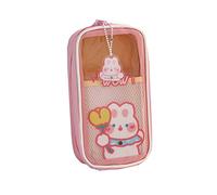 VORAE Large Pencil Case for Girls Clear Pencil Case with Cute Cartoon Pattern Waterproof School Pencil Pen Pouch for Girls Boys Kids Teenages (Pink)