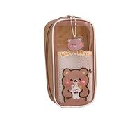 VORAE Large Pencil Case for Girls Clear Pencil Case with Cute Cartoon Pattern Waterproof School Pencil Pen Pouch for Girls Boys Kids Teenages (Brown)