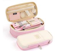 VORAE Pencil Case Big Pen Case Office College Expandable Large Storage Bag Pouch Holder Box Organizer for Student (Pink)