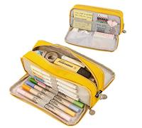 VORAE Pencil Case Large Pencil Cases for Girls Boys Big Capacity Pencil Pouch with 3 Compartments School Stationary Office Storage Makeup Bag for Kids Teenage Adults (Yellow)
