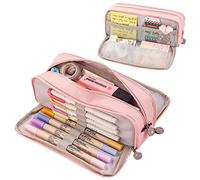 VORAE Pencil Case Large Pencil Cases for Girls Boys Big Capacity Pencil Pouch with 3 Compartments School Stationary Office Storage Makeup Bag for Kids Teenage Adults (Pink)