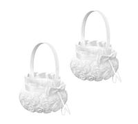 VORCOOL Flower Girl Basket Flower Child Wedding Baskets Rose Flower Embroidery Basket Delicate Wedding Flowers Decoration 2pcs