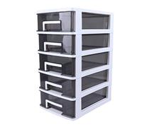 VORCOOL Storage Shelf Drawer Portable Removable Plastic Debris Storage Cabinet Transparent Desktop Storage Box Small Drawer (White Frame and Transparent Black, 5 Layer)