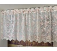 Vordesack Country House Style Net Curtain Made of Cotton with 3D Embroidery Bellflower Motif Lace Short Curtain Semi-Transparent Bistro Curtain with Rod Pocket 1 Piece Pink H x W 45 x 140 cm