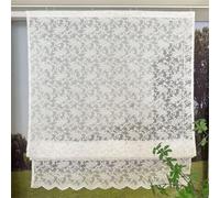 Vordesack Jacquard Roman Blind with Floral Pattern, Country House Style, White Lace Look with Curved Closure, Roman Curtain with Velcro Strap, 1 Piece, H x W 140 x 60 cm