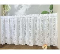 Vordesack Luxury Net Curtain with Wave Hem and Floral Embroidery Lace Curtain Voile for Kitchen, Living Room Semi-Transparent Curtain 1 Piece White H x W 70 x 150 cm