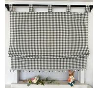 Vordesack Opaque Roman Blind with Checked Pattern, Country House Style Curtains with Tassel Edge, Roman Curtain with Loops, Living Room Curtain, Kitchen, 1 Piece, Colourful, H x W 140 x 120 cm