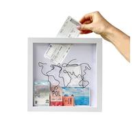 Vordpe Adventure Archive Box, Memory Boxes for Keepsakes, Travel Shadow Box, for Tickets, Shadow Box for Tabletop, Wall Mounting, World Map Memento Frame (Medium, 20 x 20 cm)