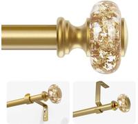 VOREFF Gold Curtain Rods for Windows 66-120 Inch: 1 Inch Adjustable Acrylic Drapery Rod with Translucent Gold Foil Finials- Single Decorative Curtain Rod for Bedroom & Bathroom