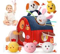 VORENUS Baby Toys 6-12 Months, Surprise Barn Stuffed Farm Animals, Crinkle, Rattle, Mirror, Montessori Sensory for One Year Old Boy Girl Birthday Gift, Baby Easter Basket Stuffers for 1-3 Toddler