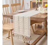 Voreppy Beige Macrame Table Runner for Dining Table Boho Cotton Linen Crochet Lace Mesh Woven Modern Table Runner for Kitchen Vintage Boho Style 30 x 240 cm