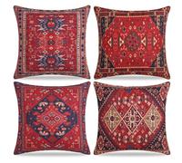 Voreppy Boho Cushion Covers Red Exotic Waterproof 50x50cm Linen Decorative Throw Pillow Covers Square Soft Pillowcase Linen Set of 4 for Living Room Sofa Bedroom Outdoor Garden Furniture