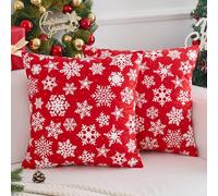 Voreppy Christmas Cushion Covers 18x18 Inch Red Snowflake Xmas Decorations Throw Pillow Cover Winter White Snow Pattern Holiday Decor for Sofa Bed Couch Set of 2