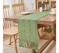 Voreppy Table Runner Macrame with Tassels Green Table Runner Modern Rustic Boho Tablecloth Farmhouse for Dining Table Kitchen Weddings Holiday Coffee 180x30cm