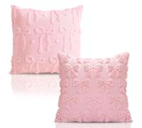 VorErgyllic Bow Pillow Cases Pillowcases 2PCS Soft Plush Faux Fur Bowknot Cushion Covers Valentine's Day Throw Pillows Case for Bed Sofa Home Indoor Outdoor Holiday Decorations (PINK 1)