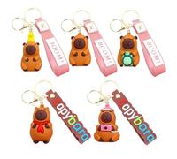 VorErgyllic Capybara Silicone Keychain 5PCS - Cute Realistic Animal Key Ring with Strawberry & Turtle Hats for Women, Men, Kids, Car Keys & Backpack Decor