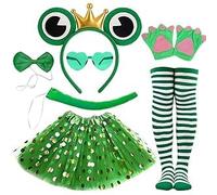 VorErgyllic Leopard/Frog/Elephant Costume Set,Womens Halloween Costume Set | Animal Party Accessories Ears Headband Tail Bow Tie Tutu Skirt Face Sticker Socks Gloves for Girls Animal Costume Carnival