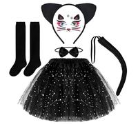 VorErgyllic Leopard Print Costume Set Leopard Ear Headband Tail,Bow Tie Tutu Skirt,Face Tattoo Stickers for Girls Women Carnival Cosplay Christmas Halloween Animal Party Dress (BLACK)