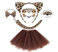 VorErgyllic Leopard Print Costume Set Leopard Ear Headband Tail,Bow Tie Tutu Skirt,Face Tattoo Stickers for Girls Women Carnival Cosplay Christmas Halloween Animal Party Dress (BROWN 2)