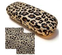 VorErgyllic Leopard Print Glasses Case, Hard Shell Eyeglasses Case Protective Case for Glasses, Fashionable Glasses Case with 2Pcs Cleaning Cloths Perfect for Home -Travel or Office (BROWN 1)