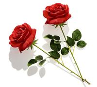 VorErgyllic Red Artificial Rose Flowers, 2Pcs Red Velvet Rose with Pearl Accents, Valentine's Day Rose Wall for Wedding Home Garden Decorations Artificial Floral Arrangements